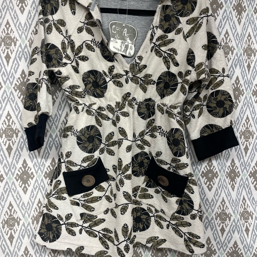 NWT LUCCA Terry Style Floral Hooded Mini Dress Tunic Size small Unique!
